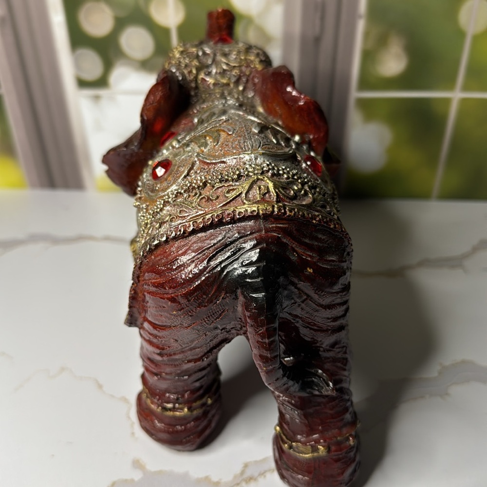 Decorative Elephant Figurine with Gold Accents - Picture 6 of 17